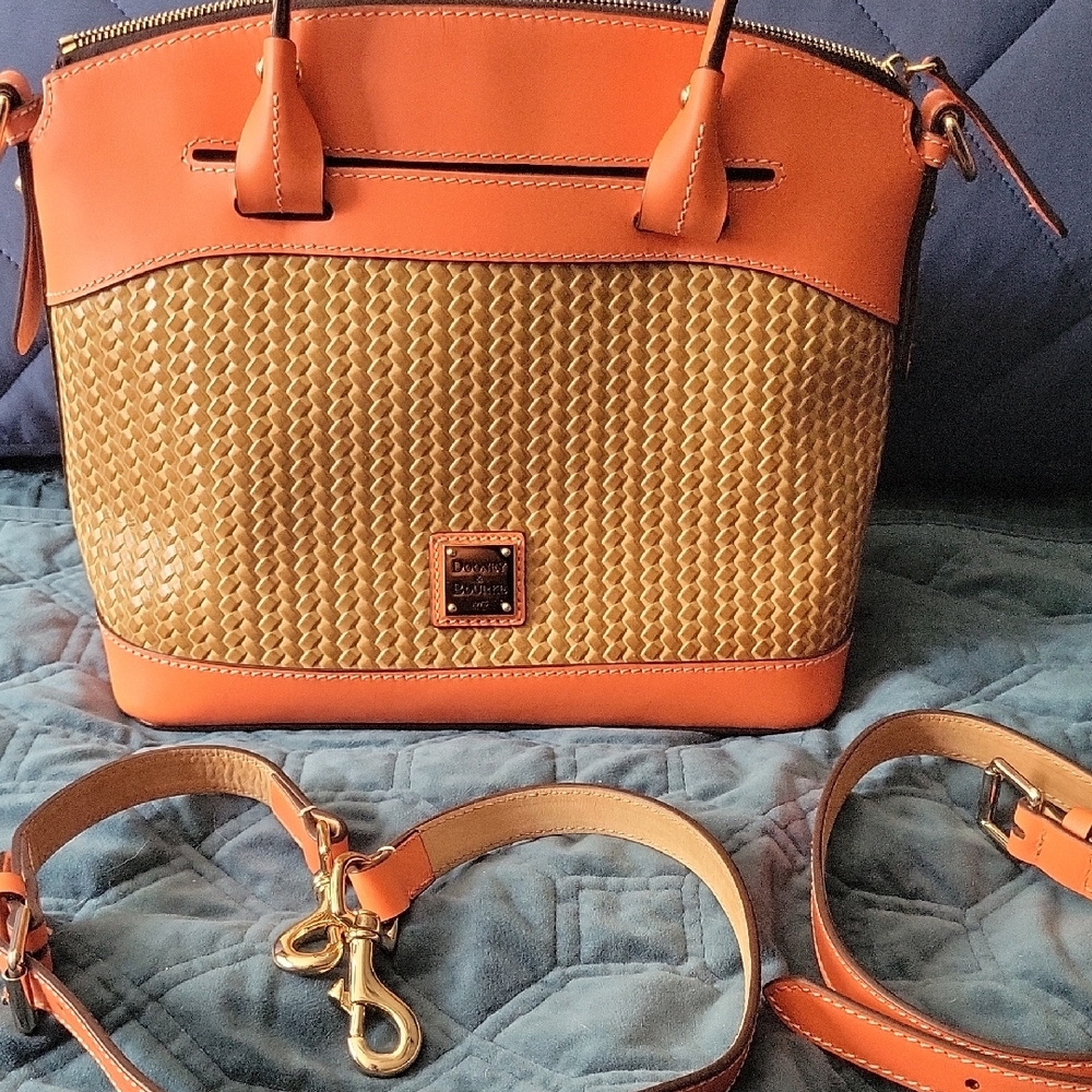 Dooney & Bourke Tan and Orange Shoulder Bag with Woven Texture